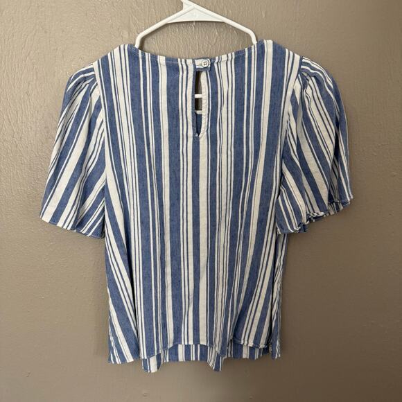 CABI stripe linen wing sleeve blouse 5343 womens Size Small coastal preppy - Picture 6 of 7